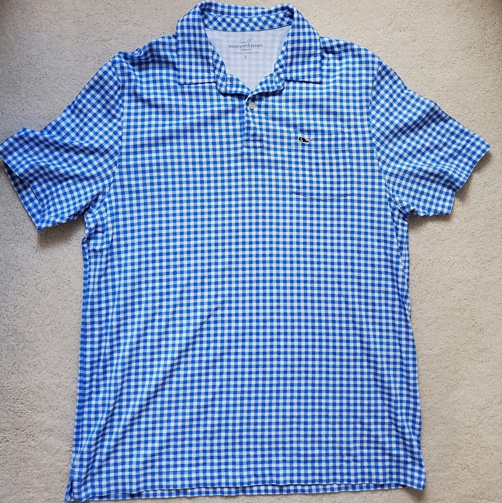 Vineyard Vines Men's Blue Gingham Classic Fit Pima Cotton Polo Shirt szL